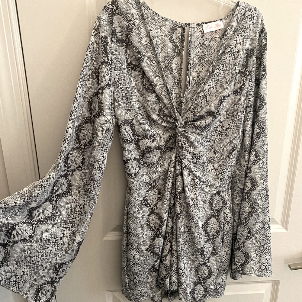 Pink Lily Snakeskin Long-sleeve Romper
